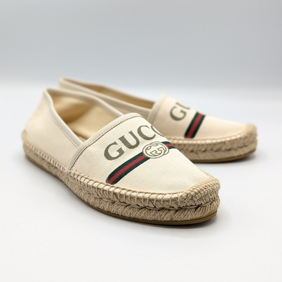 Authentic Gucci Cream Logo Canvas Espadrilles Size 37 - Picture 1 of 10